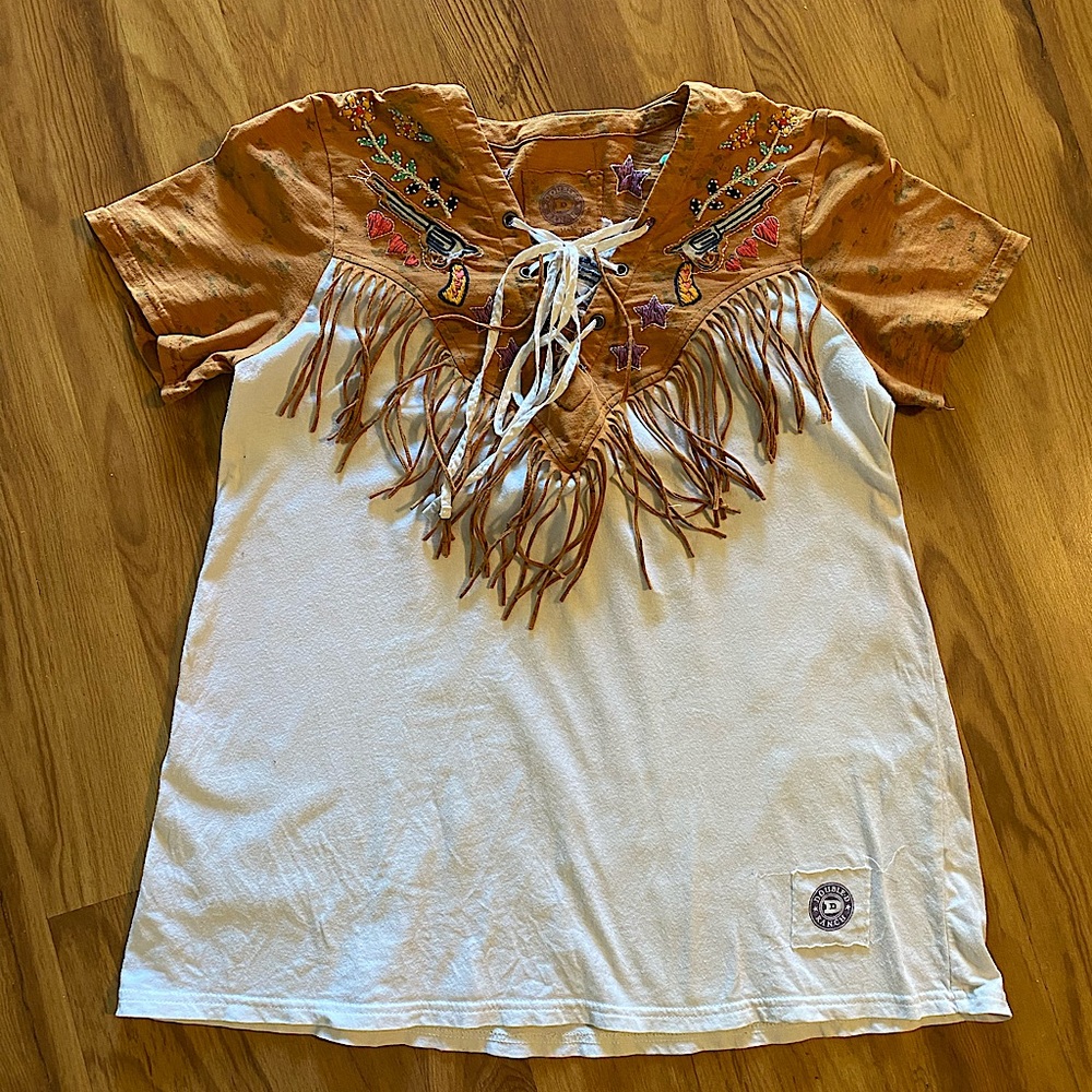 Double D ranch fringe embroidered shirt XS